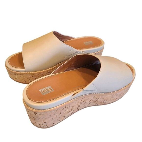 FitFlop Eloise Slides Sandals Women Stone Beige Leather Cork Wrap Wedge 9US EUC - Picture 4 of 16